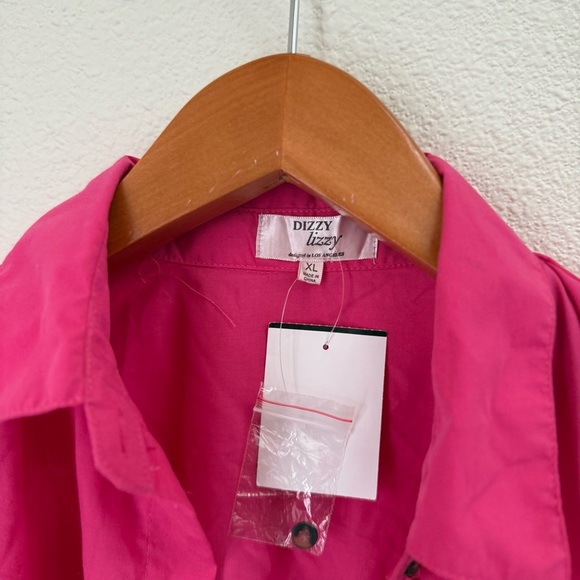 NWT Dizzy Lizzy Designer Hot Pink Button-Up Long Balloon Sleeve Blouse Size XL - Picture 3 of 5